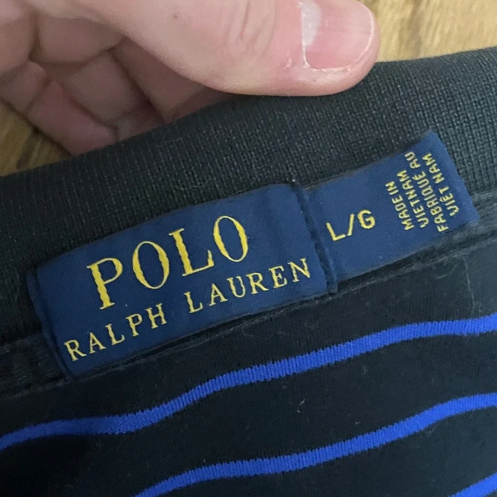 Polo Ralph Lauren Men's Large Long‎ Sleeve Preppy Striped Polo Shirt Navy Blue